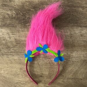 ❄️ Dreamworks Trolls Poppy Pink Hair Glitter Headband With Blue Flowers
